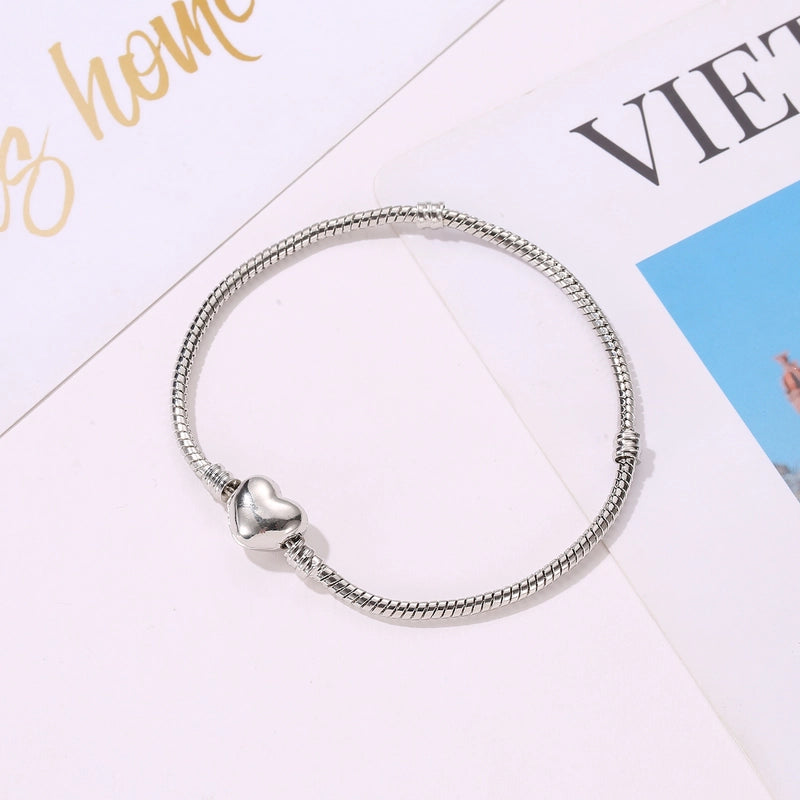 3MM Panjia Bracelet Heart Buckle Basic Chain Snake Bone Chain Silver Plated Diy Women’s Bracelet Jewelry