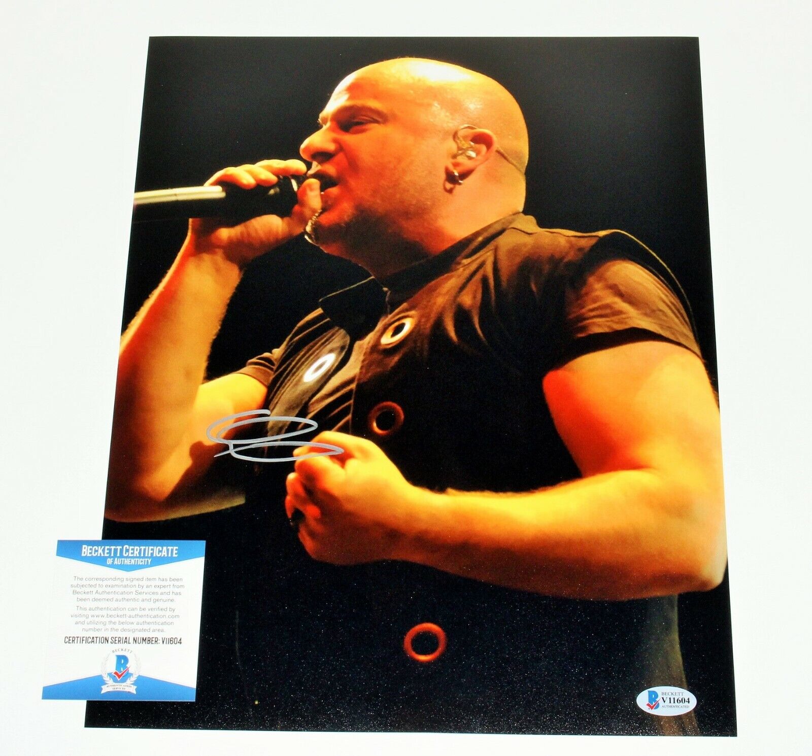 DISTURBED SINGER DAVID DRAIMAN SIGNED 11x14 Photo Poster painting BECKETT COA THE SICKNESS BAS