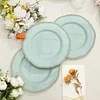 10 Pack | 9" Jade / Gold Scalloped Rim Plastic Dinner Plates, Disposable Party Plates