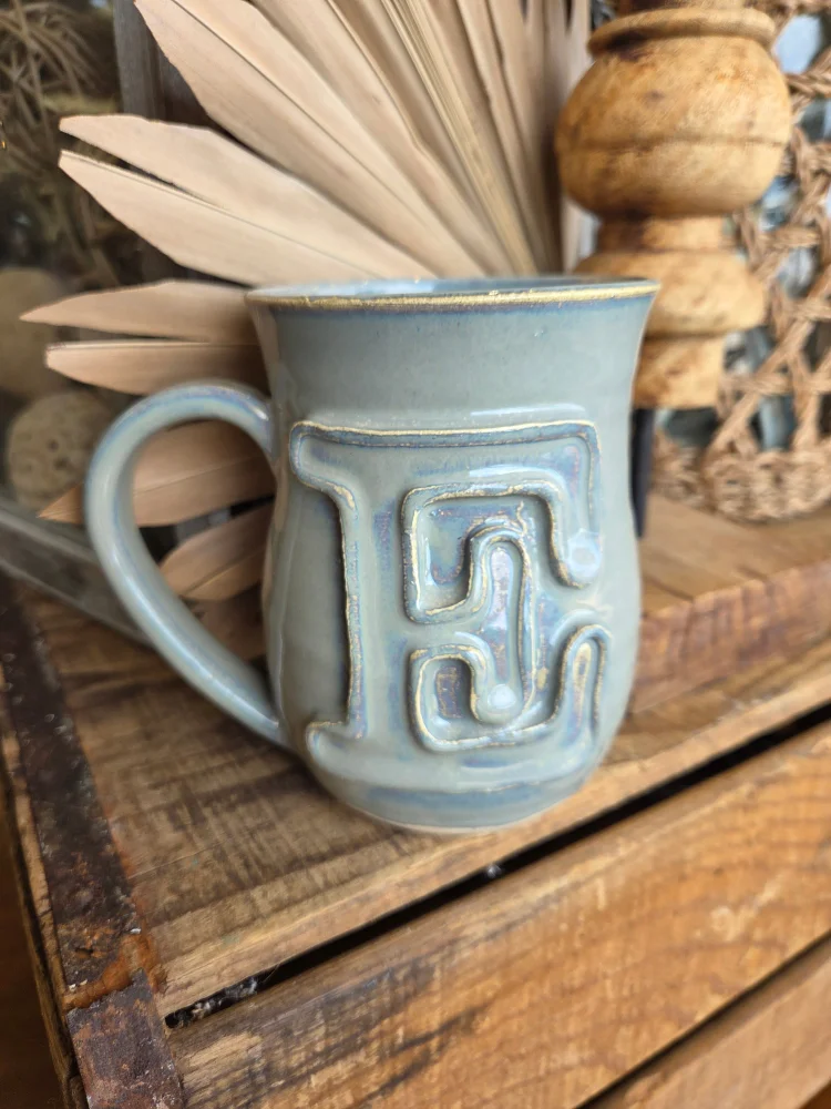 Fingerprint Pottery Monogram Mug (Morning Mist)