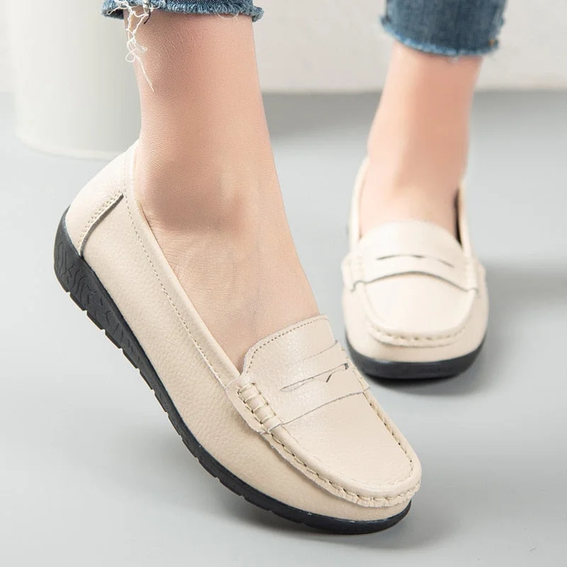 Women Genuine Leather Shoes Lady Flats Slip On Soft Loafers Platform Nurse Ladies Flat Shoes Wedge TPR Zapatos De Mujer