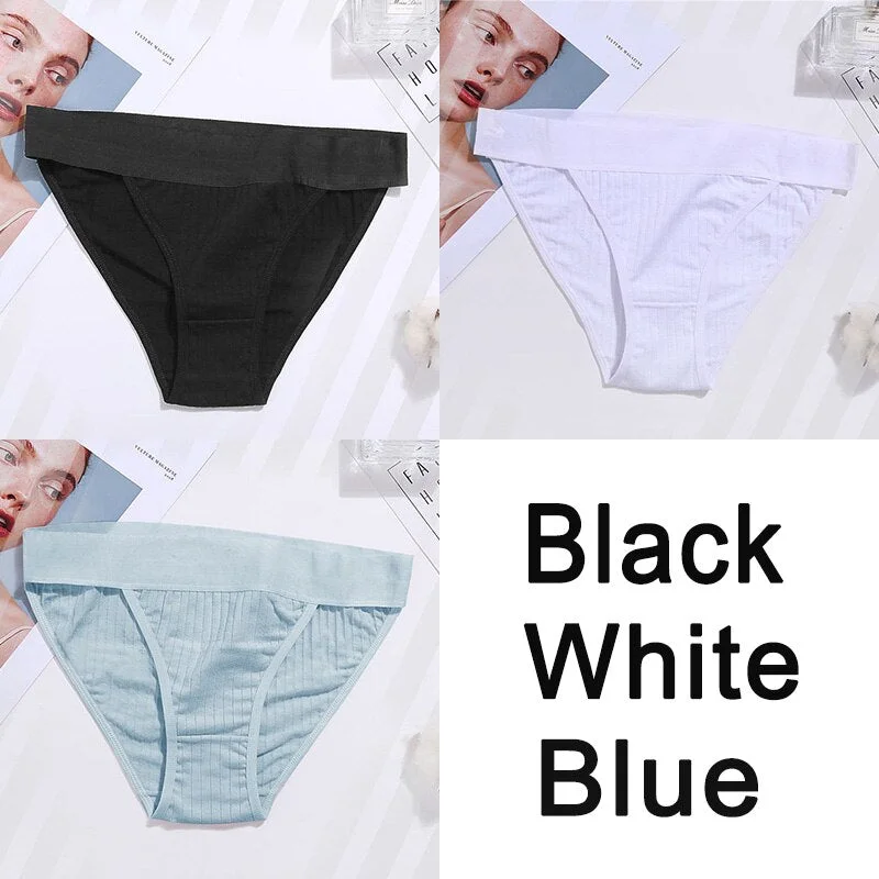 3PCS Women Cotton Panties Sexy Low Waist Underwear Panties Female Lingerie Underpants Hollow Heart Embossed Briefs Solid Color