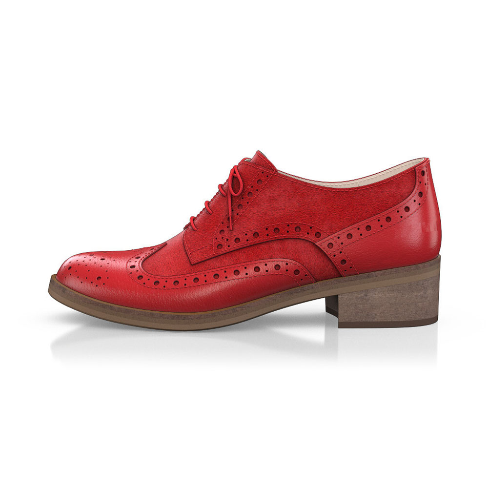 Red Round Toe Chunky Heel Cut-Out Lace Up Classic Oxford Shoes Nicepairs
