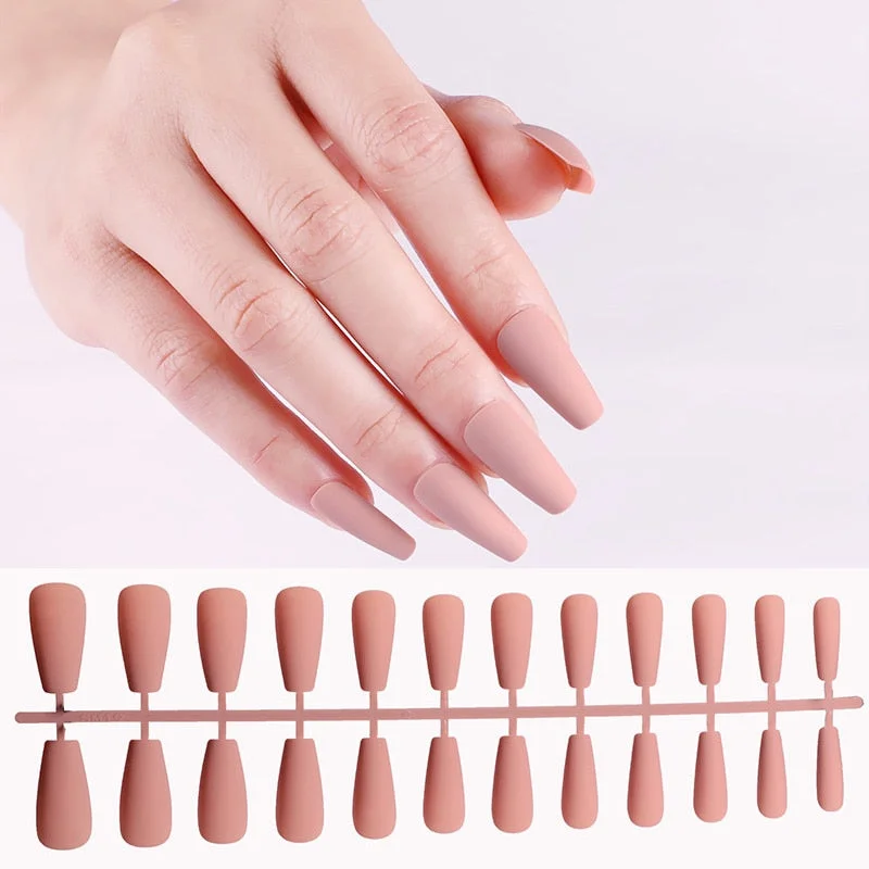 Free shipping fake nails Nail Art Decorations 24pcs Fake Nails Solid Color Frosted Matte Full Cover новогодние накладные ногти-Nail Inspo