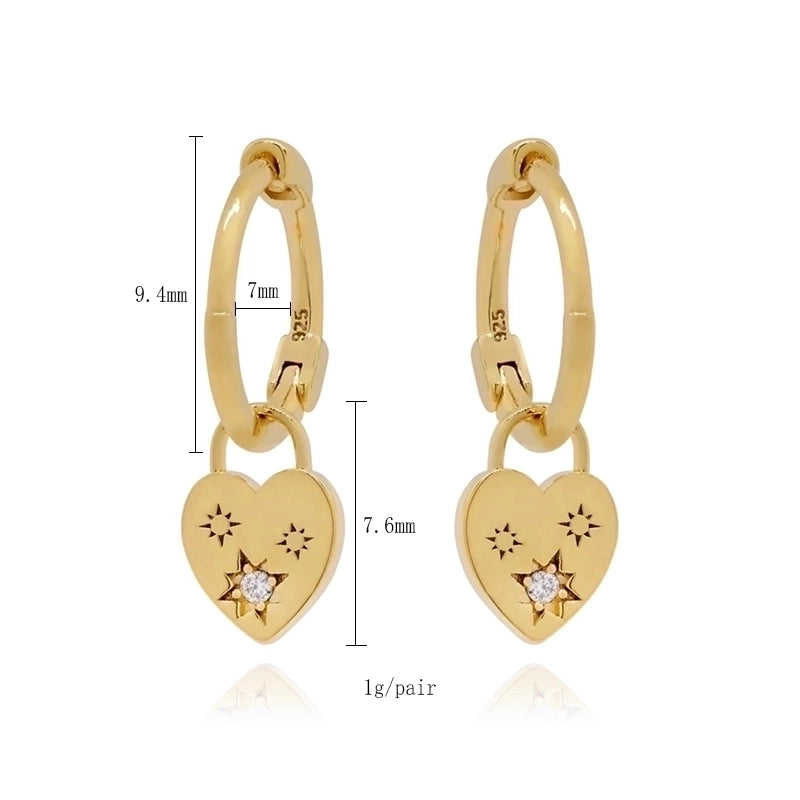 1 Pair Casual Minimalist Hexagram Heart Shape Plating Inlay Copper Zircon 18k Gold Plated Hoop Earrings Drop Earrings Ear Cuffs