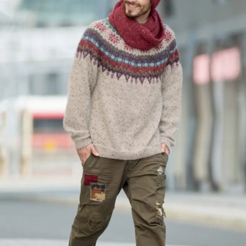 Men's Fairman Vintage Christmas Island Knit Jacquard Crew Neck Sweater