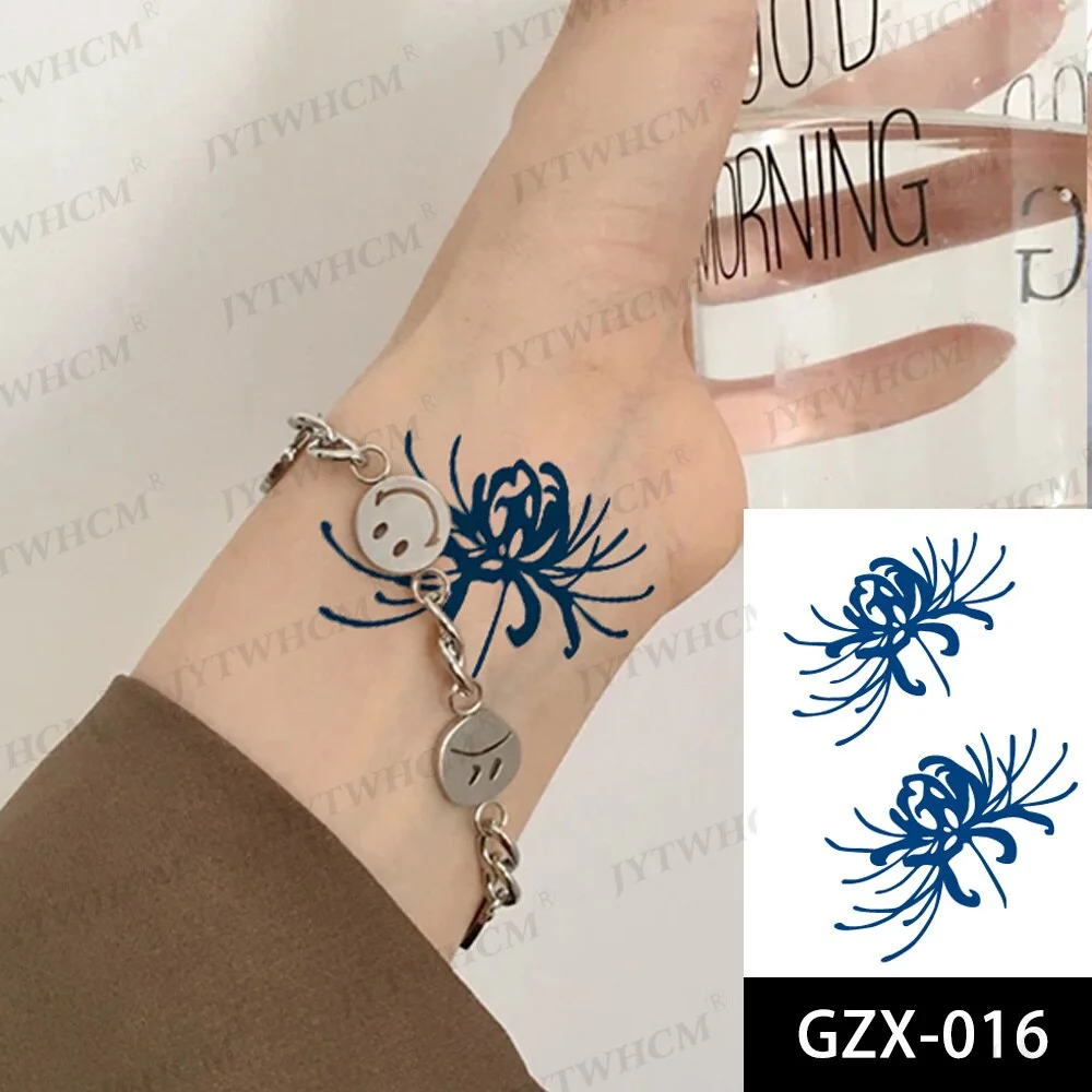 Sdrawing Stickers Semi-permanent Plant Lasting Tattoo Blue Henna Lace Flower Arm Non-reflective Herbal Juice Tattoo Waterproof