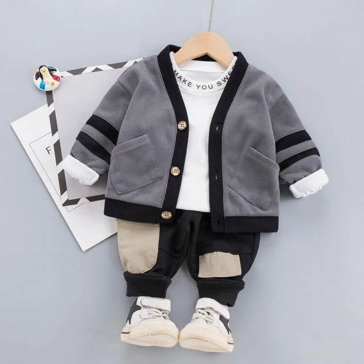 Cardigan + T-shirt + Pants 3 Pieces/set Baby Boys Clothes for Children Casual Outfits Infant Dress 2021 Fall Kids Clothing