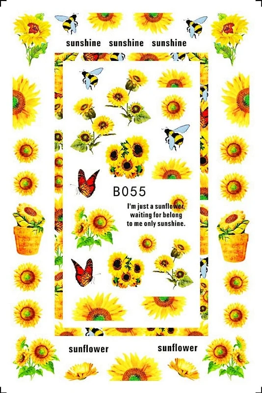 Popular Daisy Nail Sticker for Design Decoration Sunflower Nail Art Decals Adhesive Himawari Sticker for Nail Manicure Design