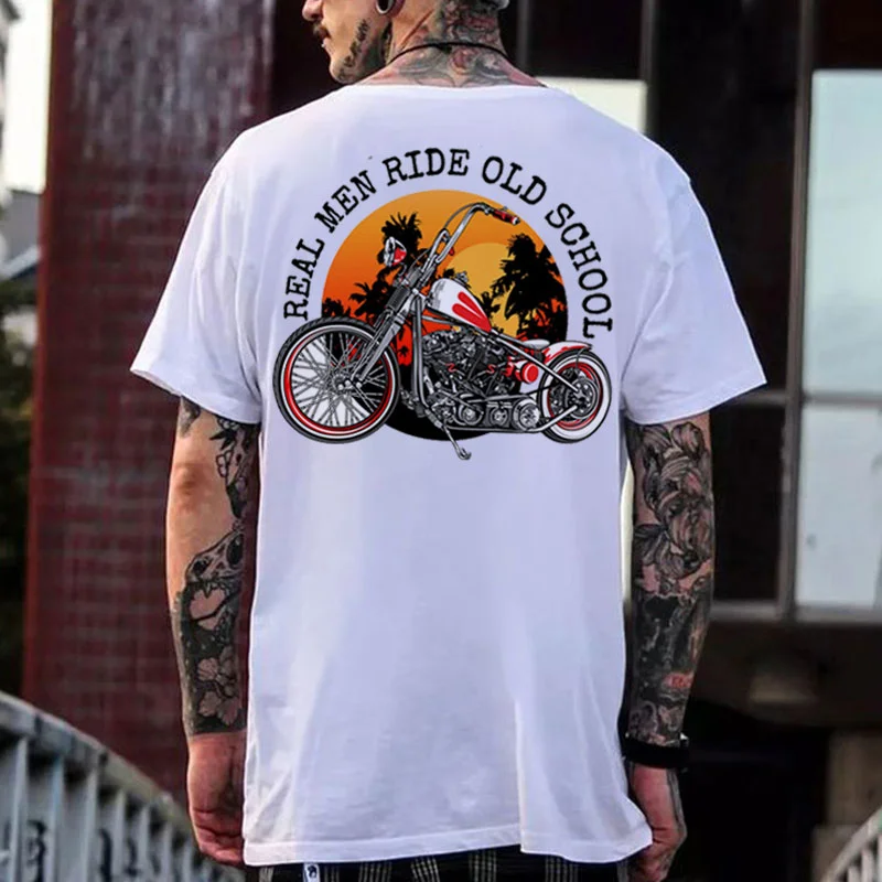 REAL MEN RIDE OLD SCHOOL Motorcycle Print Men's T-shirt