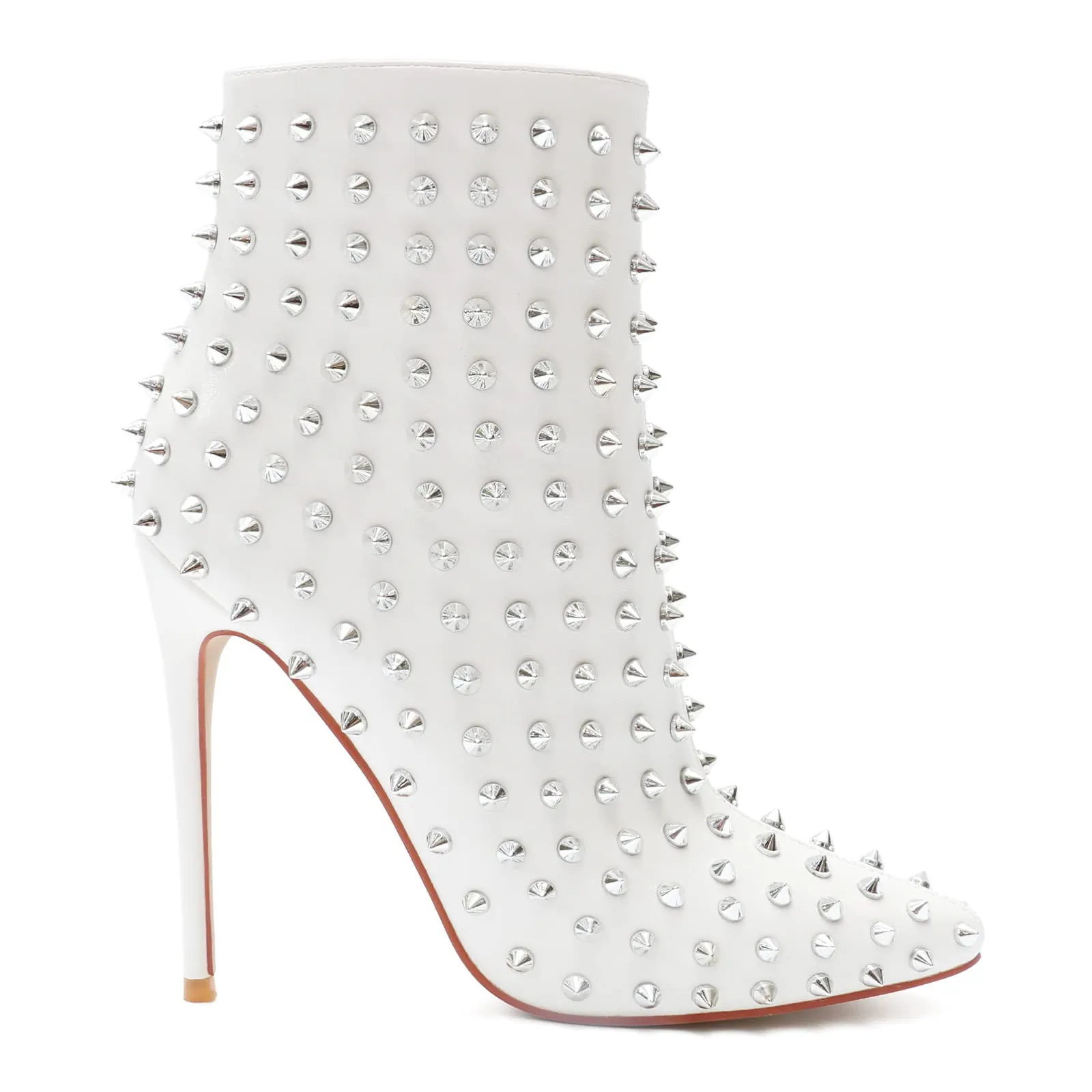 4.72" Women's Ankle Boots with Rivets Closed Pointed Toe Stilettos Boots-vocosishoes