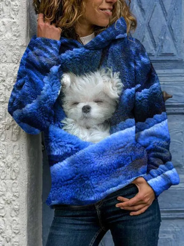Fashionable Dog Print Hooded Long-Sleeved Sweatshirt
