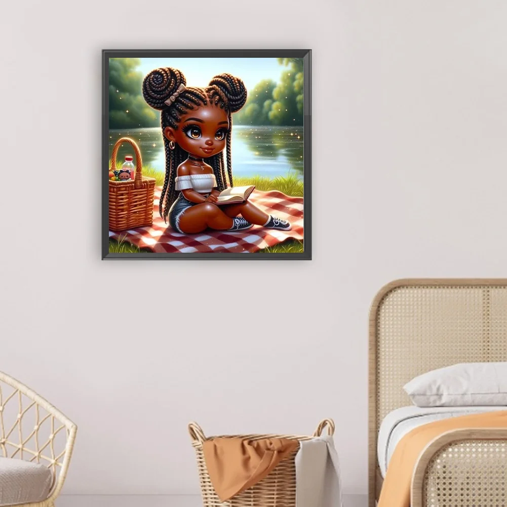 Full Round Diamond Painting 30*30cm - Girl With Braids Reading