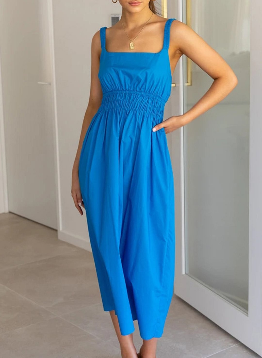 Women's Solid Linen Sleeveless Midi Dress