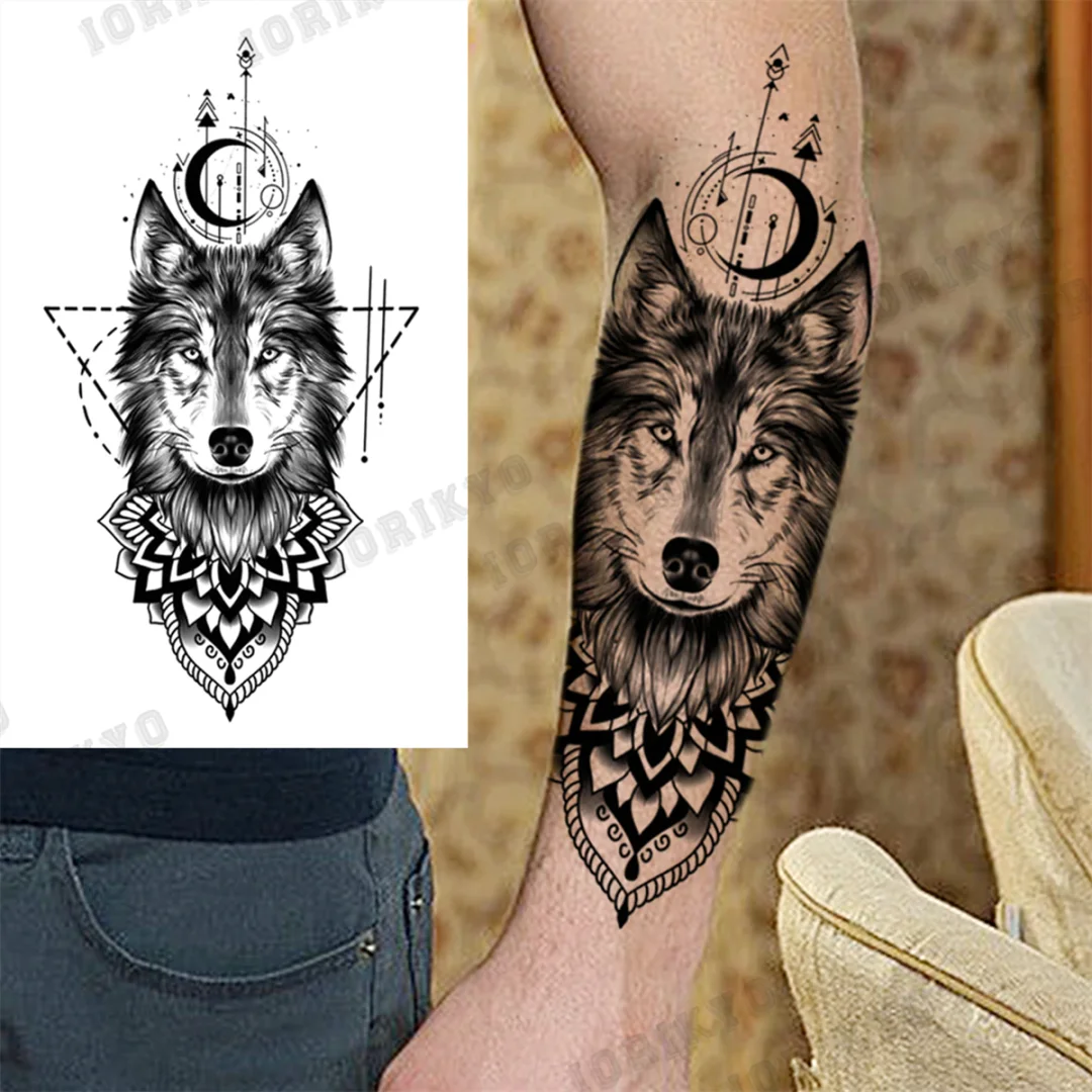 Sdrawing Tiger Skull Wolf Temporary Tattoos For Men Adult Crown Compass Pirate Warrior Fake Tattoo Body Art Decoration Tatoos Paper