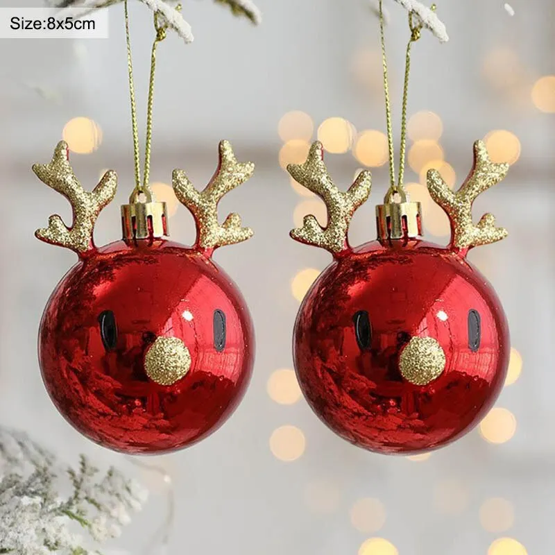2pcs Elk Christmas Balls Ornaments Xmas Tree Hanging Bauble Pendant Christmas Decorations for Home New Year Party Navidad 2022