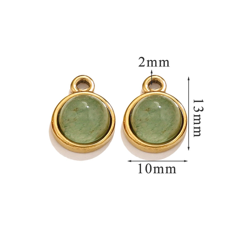 3 Pieces 13*10mm 14mm 304 Stainless Steel Natural Stone Round Pendant Jewelry Accessories