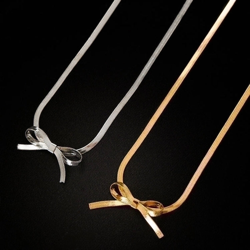 Titanium Steel Elegant Minimalist Bow Knot Plating Choker