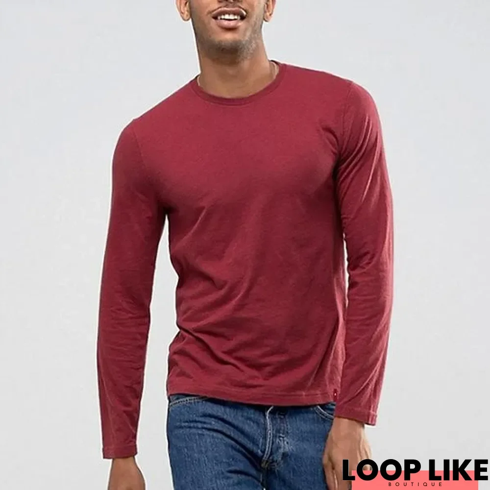 Autumn Men's Round Collar Pure Color T-Shirt