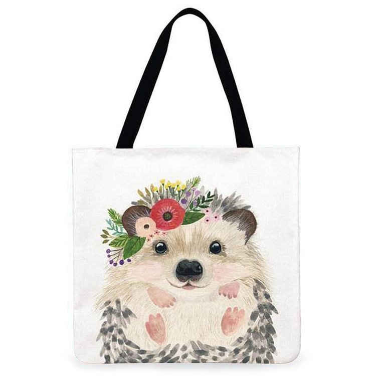 Cute Animal In Flower - Linen Tote Bag