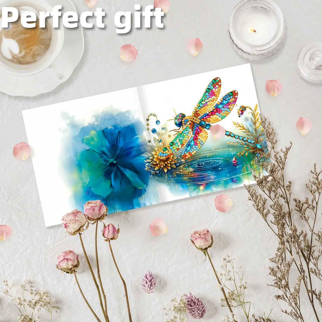 6pcs Dragonfly DIY Diamond Painting Greeting Card Kits with Envelopes Diamond Art Greeting Cards Diamond Art Cards Kits for Adults DIY Crafts Family Friend Gifts