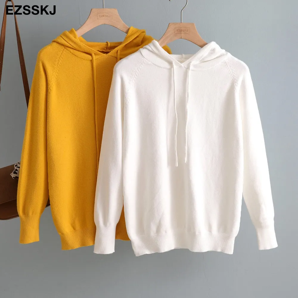 casual Autumn spring hooded sweater Pullovers Women female 2020 loose sweater knit Jumpers top