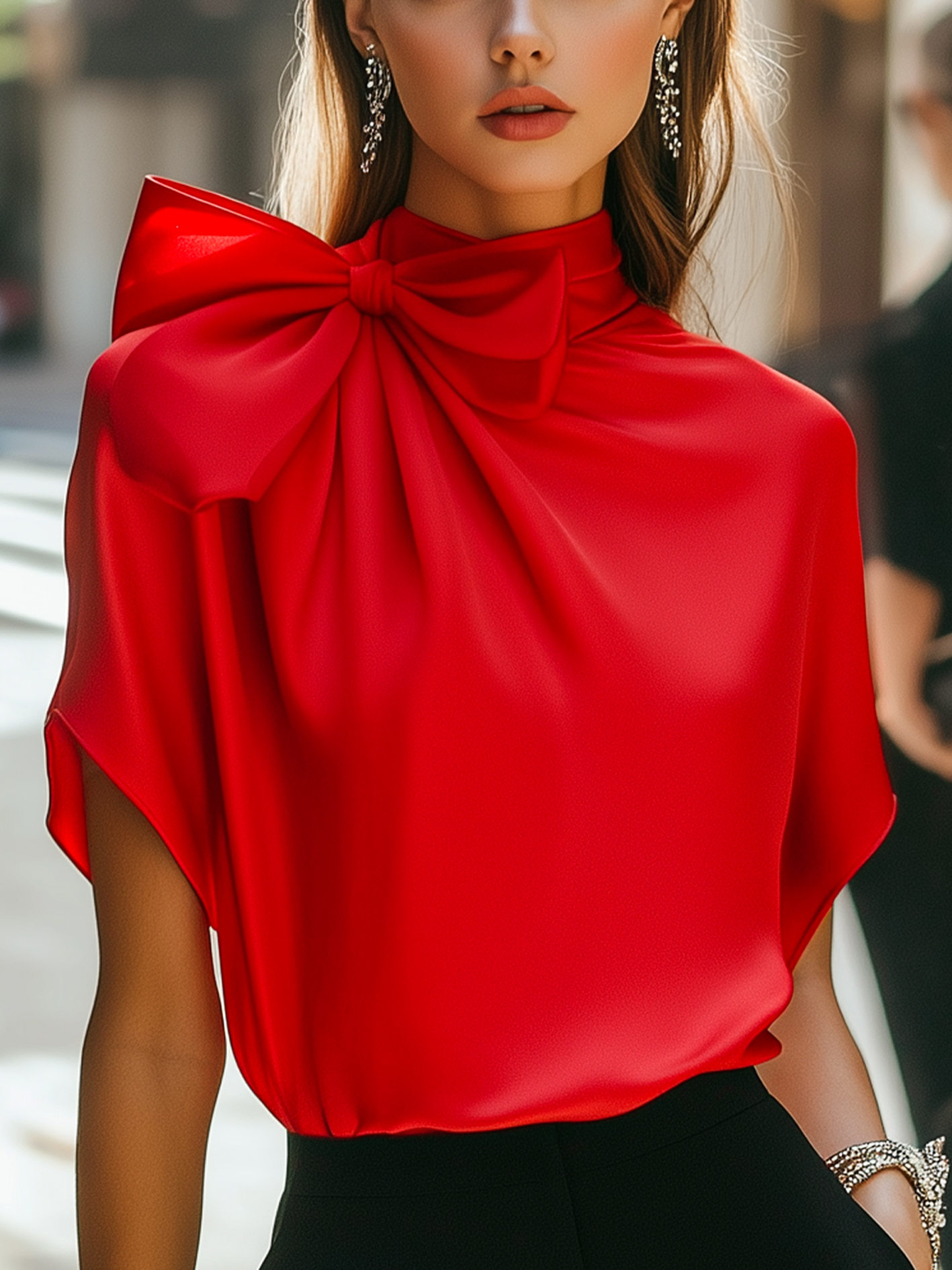 Backless Side Pleated Satin Blouse main image 1