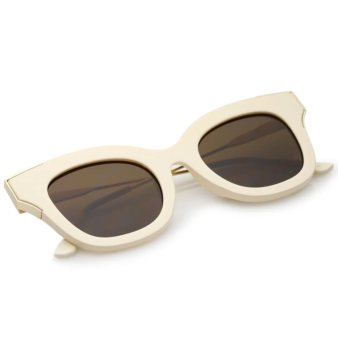 Oversize Thick Slim Temple Metal Trim Square Flat Lens Cat Eye glasses 48mm