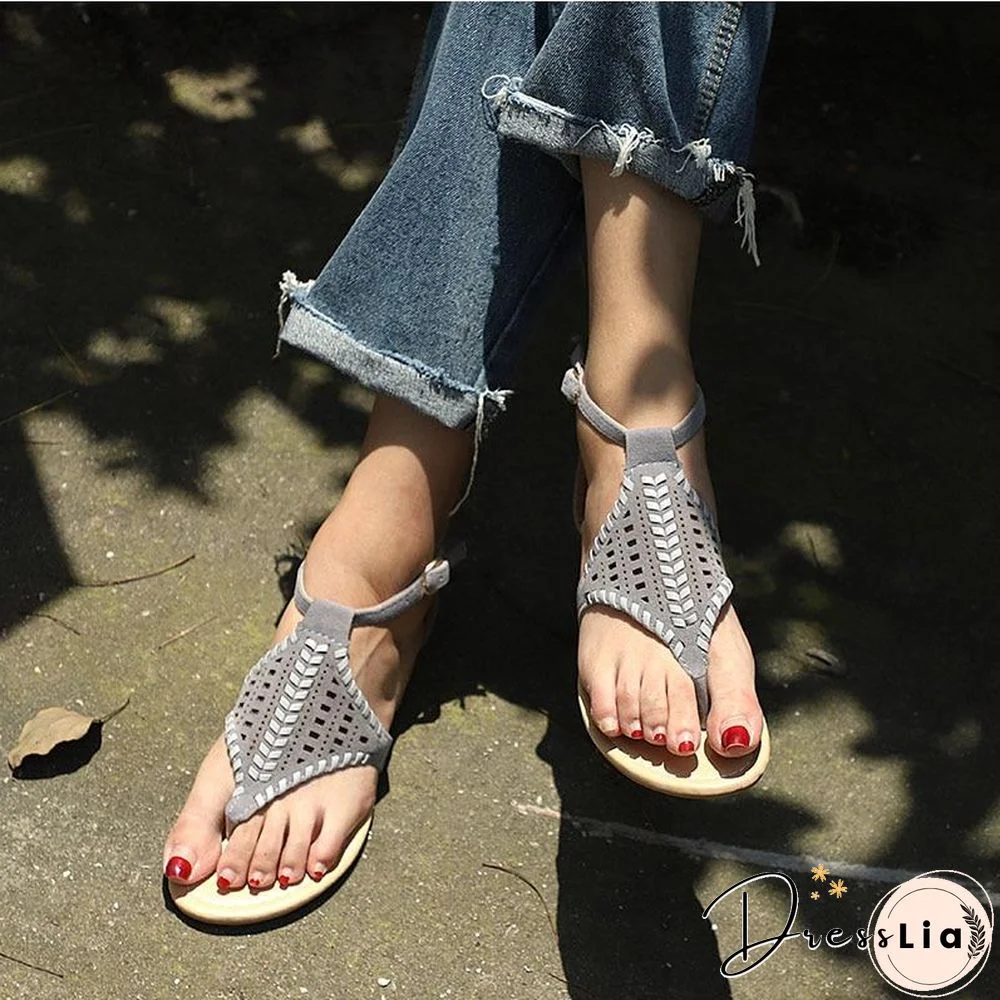 Women Plus Size Flat Shoes Cut Outs Flip Flops Casual Beach Sandal