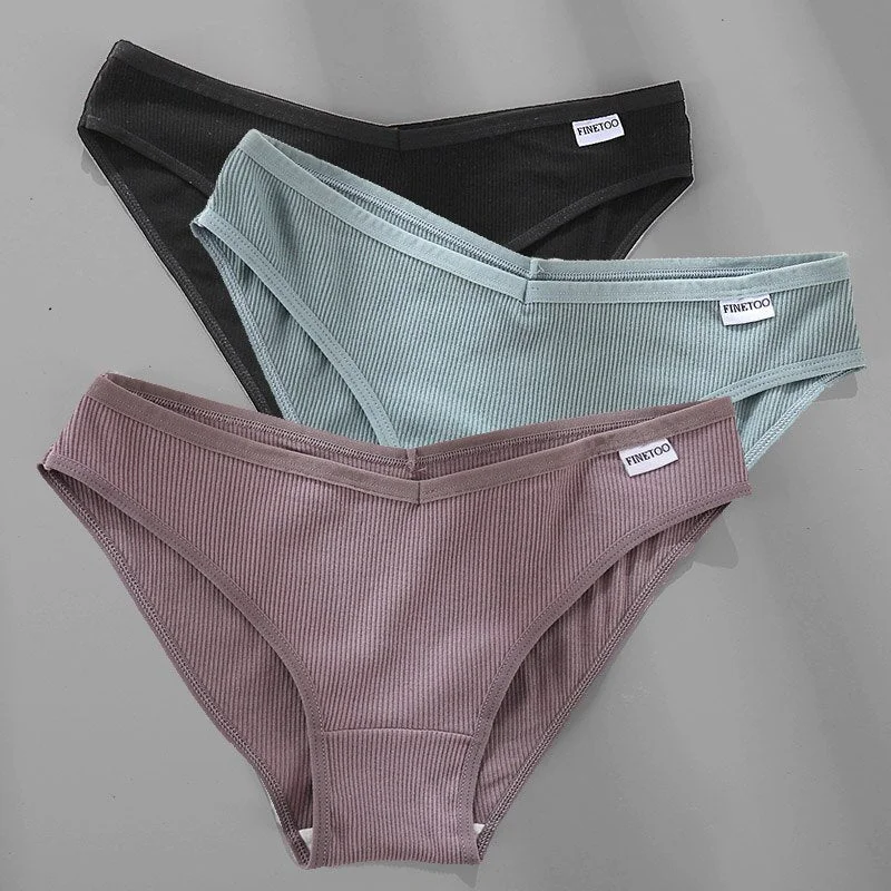 3PCS/Set Women's Panties Cotton Underwear Briefs Female Underpants Lingerie Sexy Low Waist Pantys for Woman 6 Solid Color M-4XL
