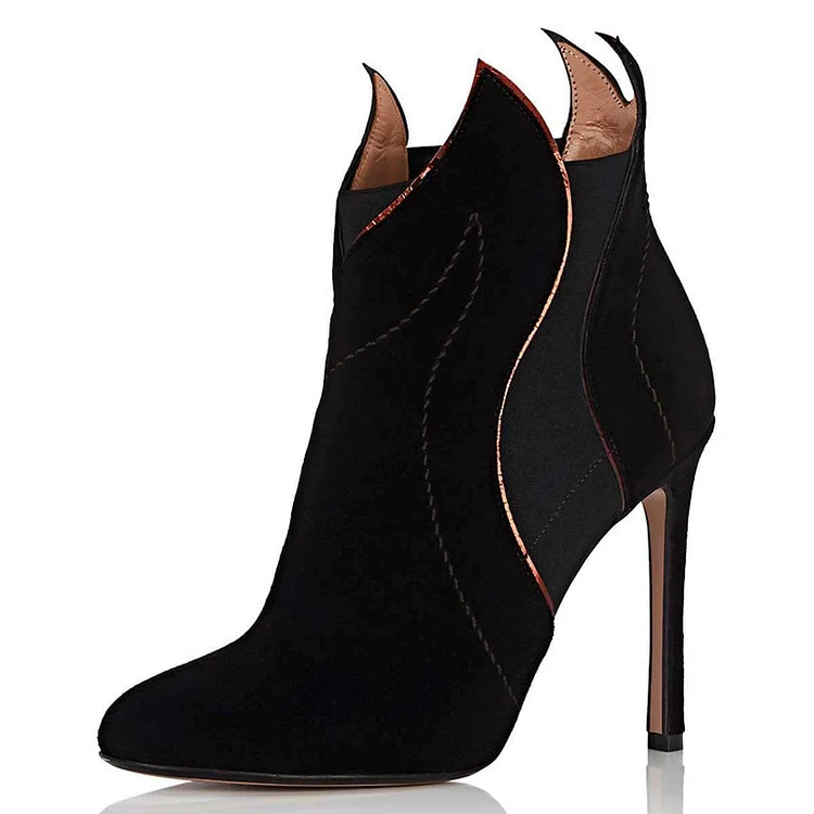 Black Vegan Suede Stiletto Heel Fashion Ankle Boots |FSJ Shoes