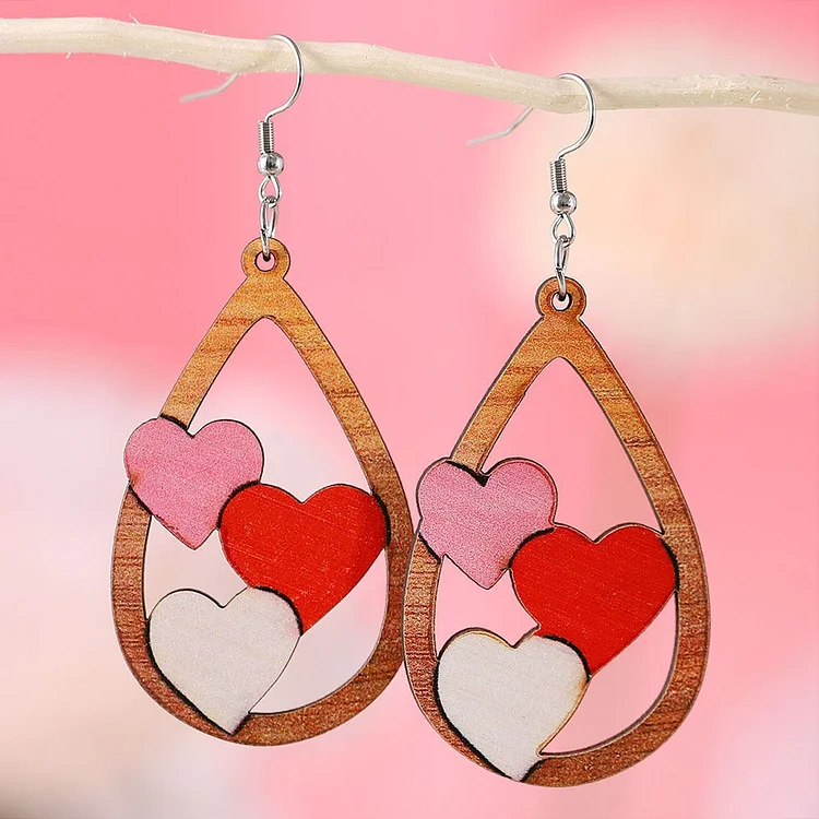 Double Sided Wooden Love Earrings