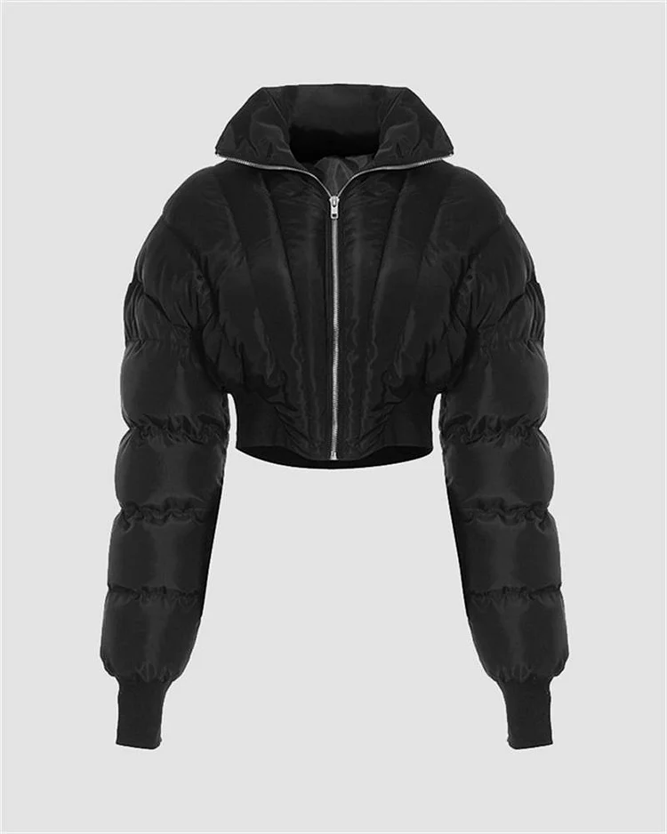 Diffraction Stitching Cropped Padded Jacket