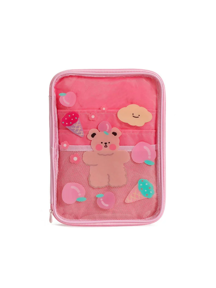 11 inch Cartoon Tablet Protective Pouch Clear Case Cute Laptop Cover (Pink)