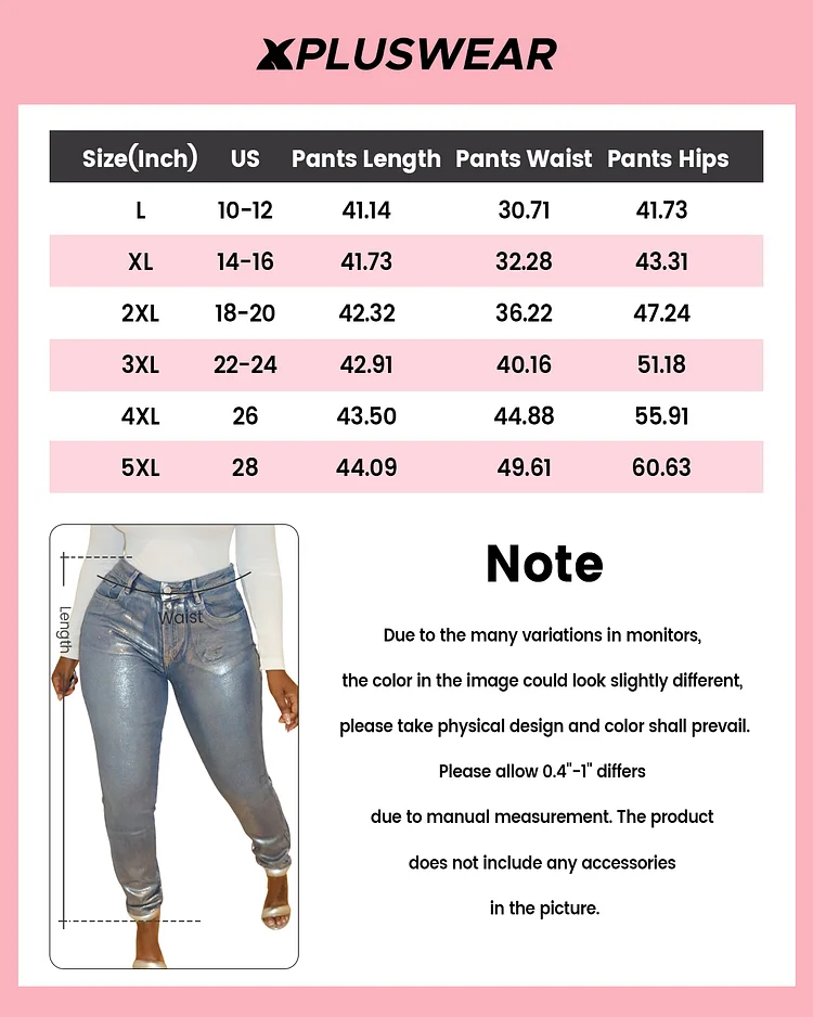 Plus Size Daily Jeans Casual Blue Fall Winter Metallic Coating Jeans