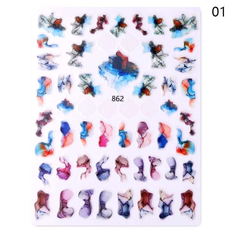 Ripple Marble Blooms Stickers For Nails Manicures Japanese Color Stitching Design Nails Art Stickers Adhesive Tape Decoration