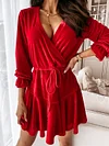 Velvet Solid Color Bandage  Puff Sleeve  Mini Dress