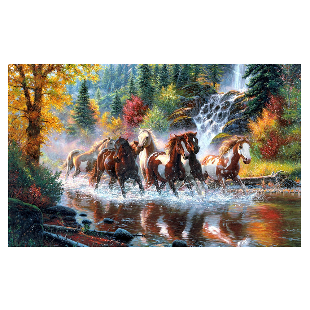 

56*35CM - Running Horses - Round Drill Diamond Painting, 501 Original