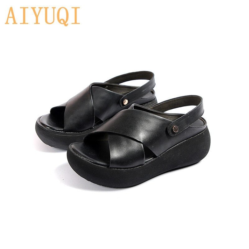 AIYUQI Genuine Leather Sandals Women summer 2021 New Ladies Sandals Platform Casual Thick Fashion Retro Women Shoes