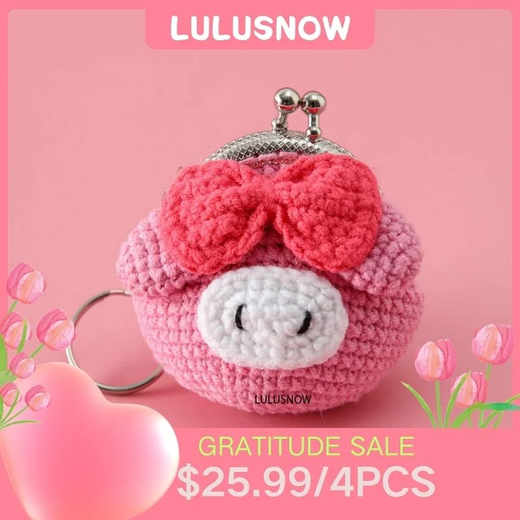 Lulusnow Handmade Pink Crochet Coin Purse Keychain Bag Pendant Gift for Her/Friend/Kids/Christmas/Easter