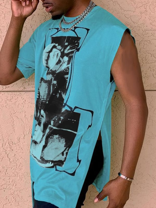 Mens Asymmetrical One Shoulder Side Split T-Shirt SKUJ27210