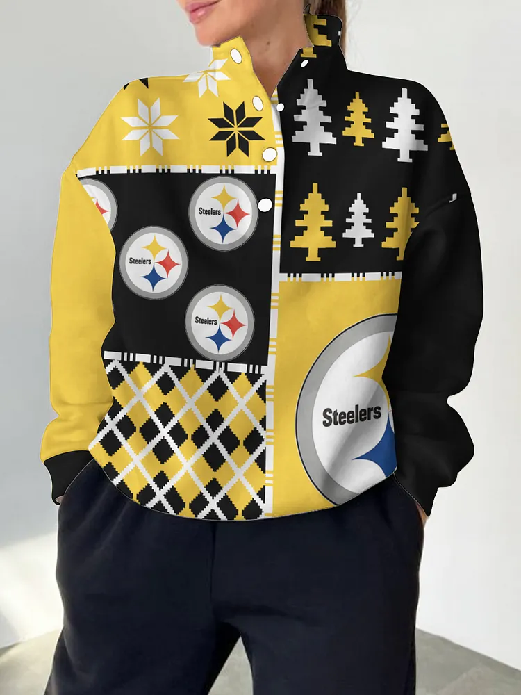 Pittsburgh Steelers 2025 New Design Casual Snap  Mockneck Pullover