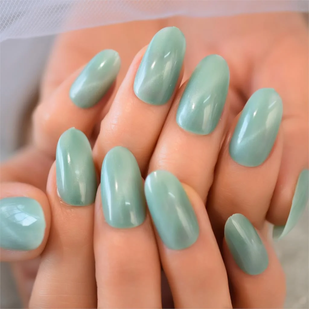 Ancient Blue Ballerina Fake Nails Hand Made Extra Long Tapered Cat Eye Pattern Hand painted Thick Galaxry Press On Nail 20 CT-Nail Inspo