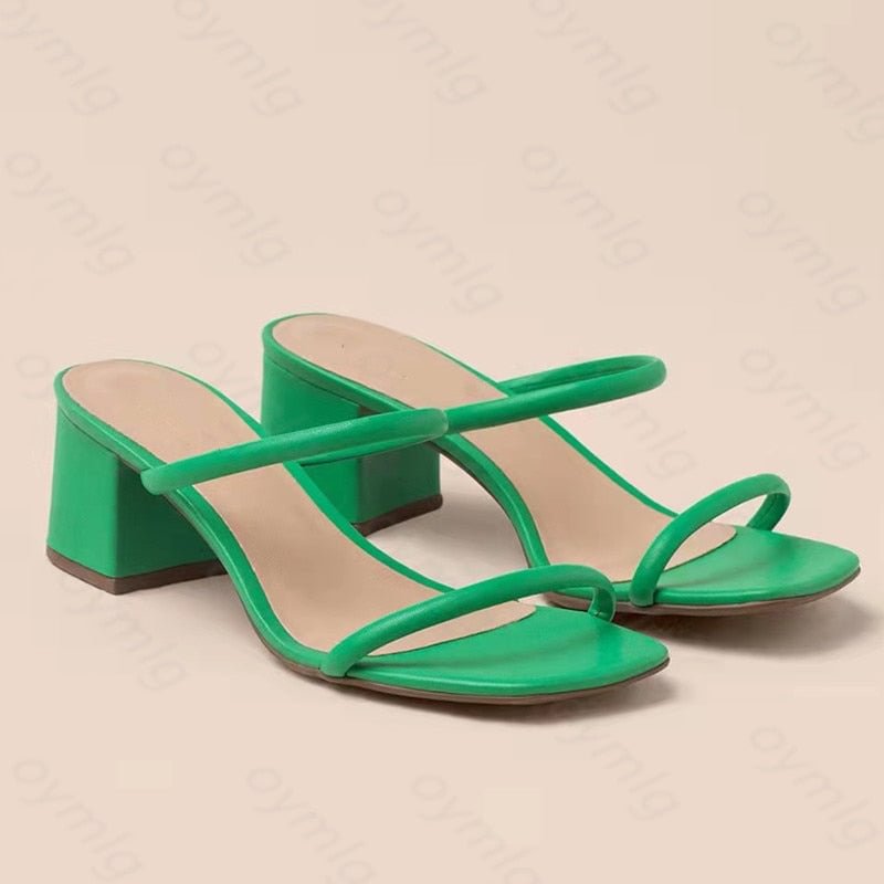 New Summer Slippers Low Heels Slides Female Peep Toe Square Heel Brand Sandals Women Big Size 43 Flip Flops Green  Flip Flops