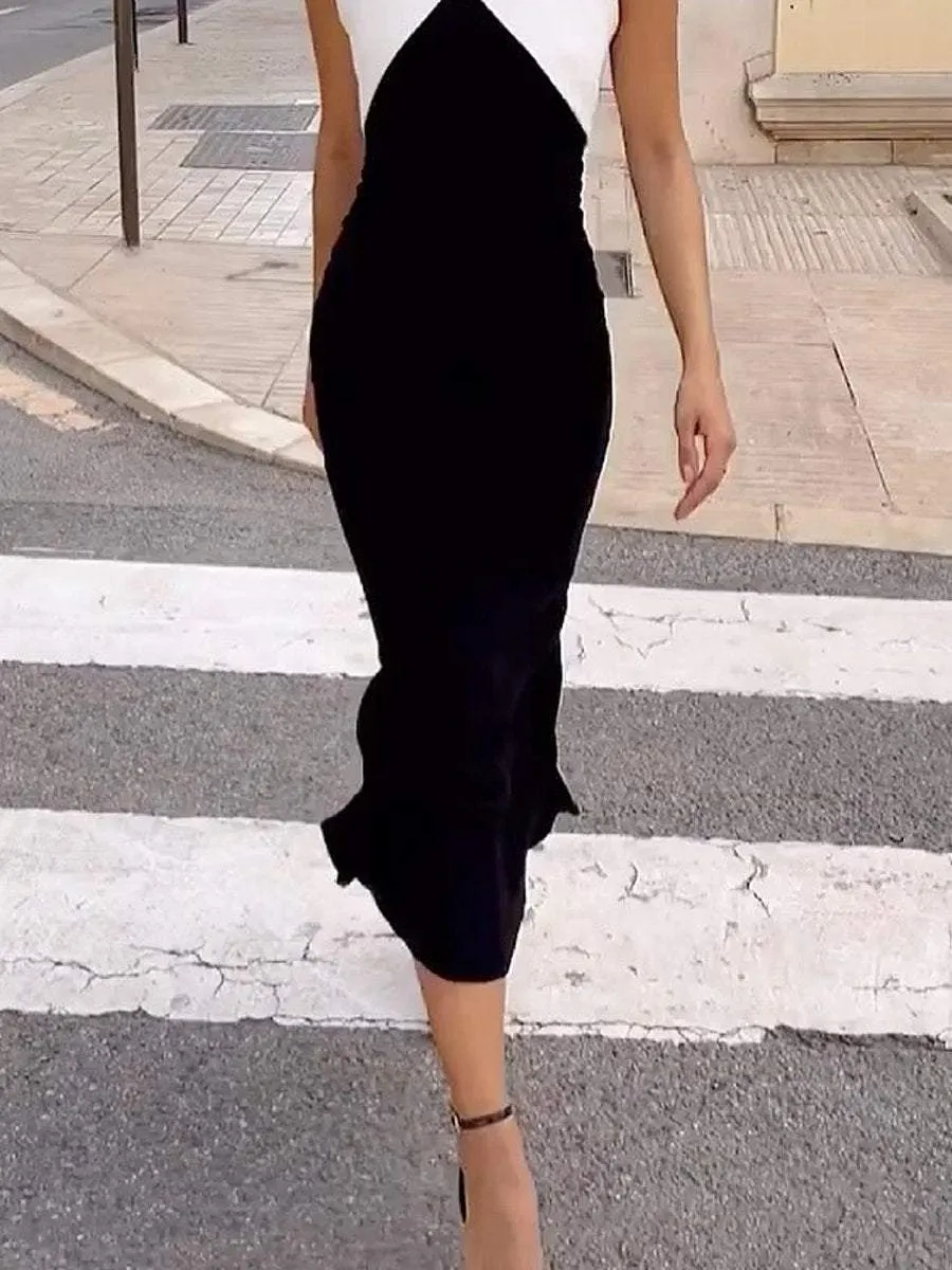 Elegant classic sleeveless black and white evening dress