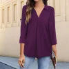 Gioiacombo&trade; Camicia allentata con scollo a V tinta unita casual da donna nuova