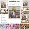 Lavender Girl Full 14CT DIY Stamped Cross Stitch Kits for Beginners Adults Home Decor Cross Stitch Art and Crafts Kits 7.87x7.87In