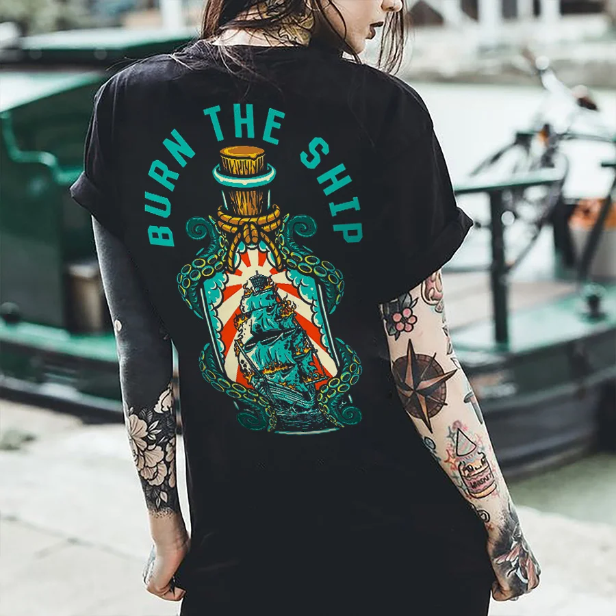 Burn The Ship Printed Women's T-shirt