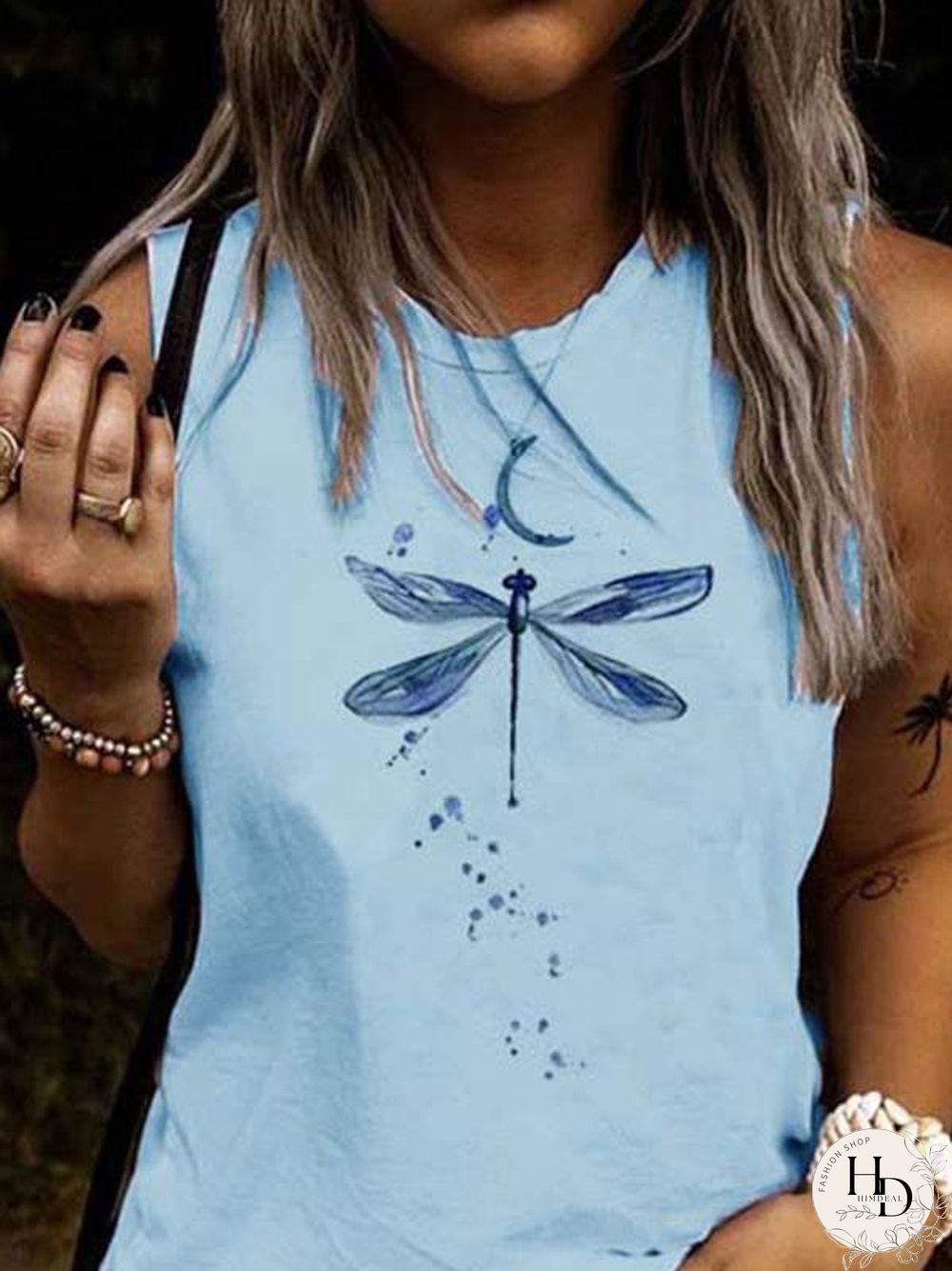 Sleeveless Cotton-Blend Printed Casual Tops