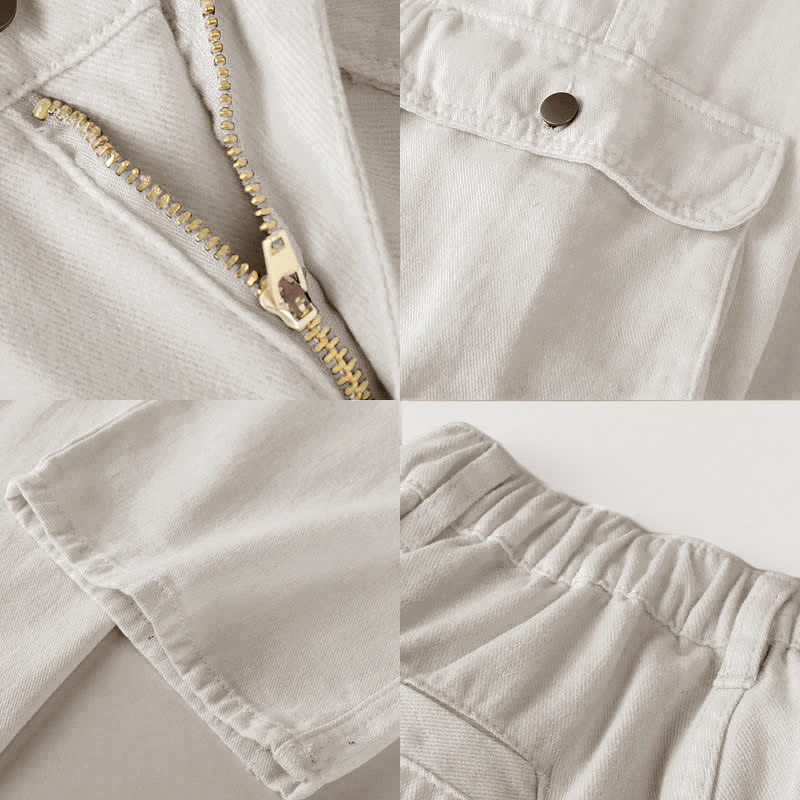 Lattice Print Drawstring Lapel T-Shirt Loose Denim Pants